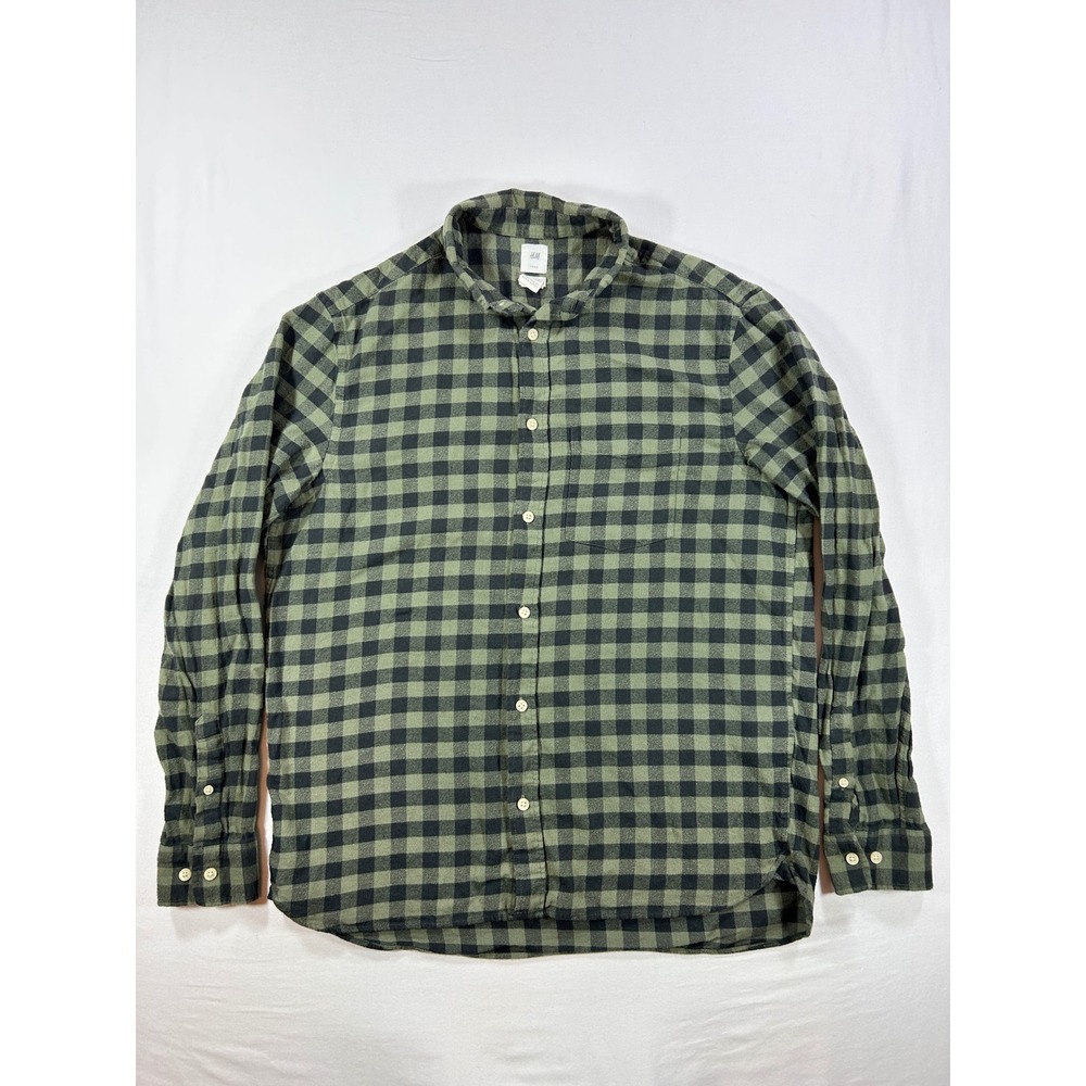 HM LOGG Mens Large Green Black Buffalo Check Flannel Button Down Shirt Regular